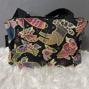 Laurel Burch Story Weavings Zip Bag Size Small Sz 12 in x 7 Cat Tapestry Purse